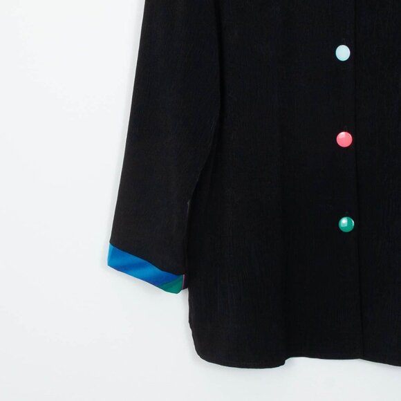 Vintage Brenda Goode Womens Button Down Tunic Shirt Size L Black Artsy Lagenlook - Picture 5 of 10